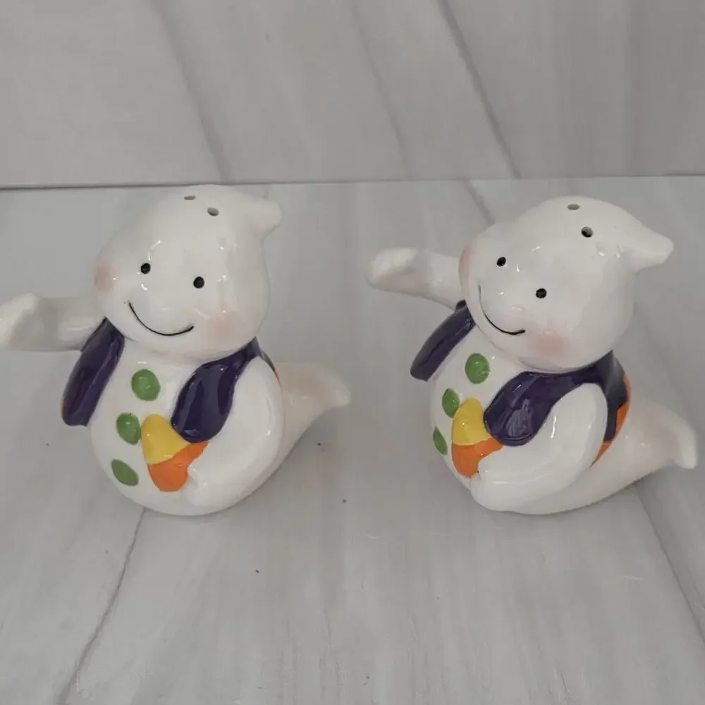Ghost Halloween Salt & Pepper Shakers Candy Corn Pair